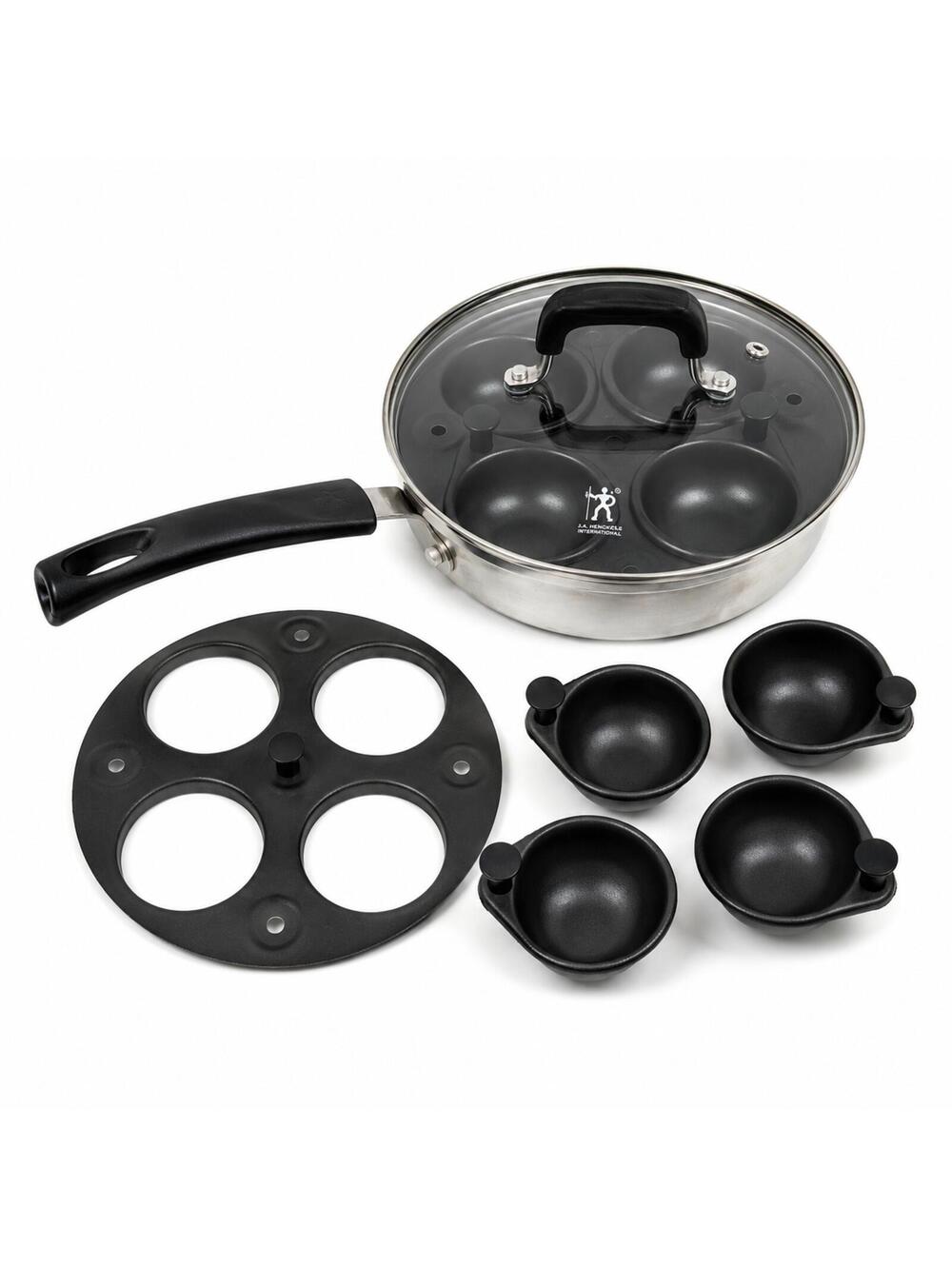 J.A. Henckels International Egg Poacher Pan Set 4 Cup Nonstick Poaching Pan Lid